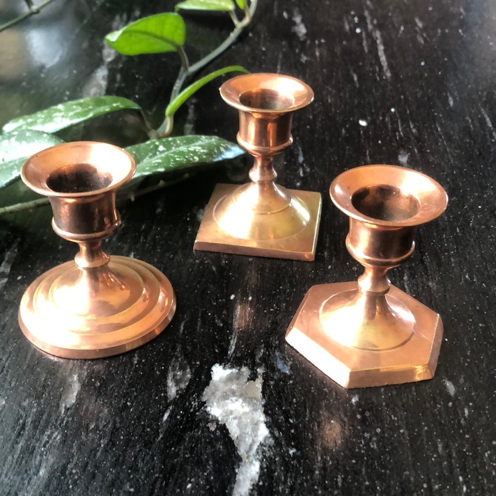 Set of Three Vintage Copper Colored Candlesticks